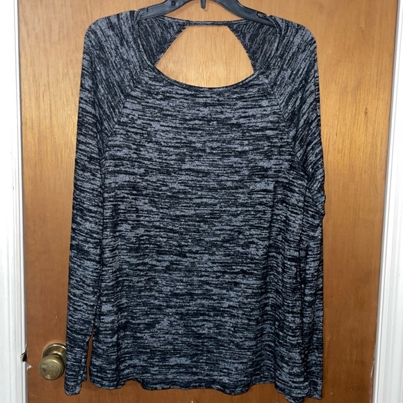 •ZELOS•MARBLED BLACK/GRAY LONG SLEEVE OPEN BACK HACCI KNIT TOP SIZE LARGE EUC - Picture 5 of 12